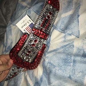 BB Simon Belt Red and Silver size 34